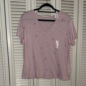 NWT Old Navy Light Pink Flamingo EveryWear V-Neck Tee, L